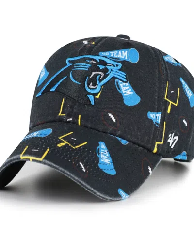 47 Brand Kids' Big Boys' And Girls' Black Carolina Panthers Stomping Ground Clean Up Adjustable Hat In Blue