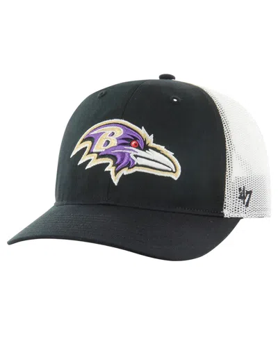 47 Brand Kids' Big Boys And Girls Black/white Baltimore Ravens Trucker Adjustable Hat In Blue