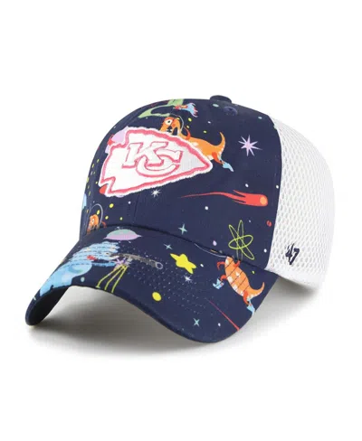 47 Brand Kids' Big Boys And Girls Navy Kansas City Chiefs Space Dino Adjustable Trucker Hat In Blue
