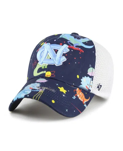 47 Brand Kids' Big Boys And Girls Navy North Carolina Tar Heels Space Dino Clean Up Adjustable Hat In Blue