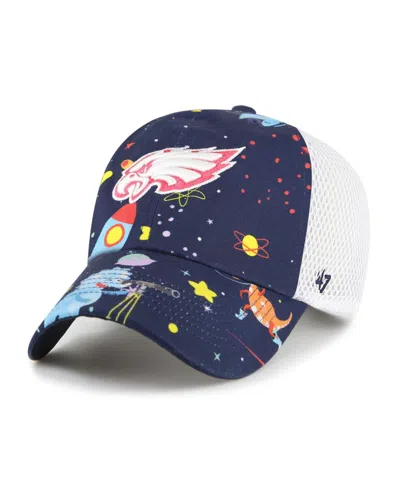 47 Brand Kids' '' Big Boys And Girls Navy Philadelphia Eagles Space Dino Adjustable Trucker Hat In Blue