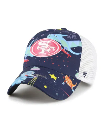 47 Brand Kids' Big Boys And Girls Navy San Francisco 49ers Space Dino Adjustable Trucker Hat In Blue