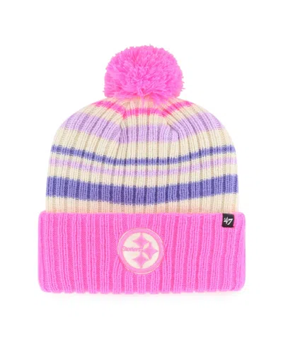 47 Brand Kids' Big Boys' And Girls' Pittsburgh Steelers Cuffed-knit Pom-pom Hat In Pink