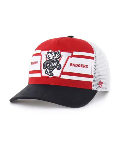 47 Brand Kids' Big Boys And Girls Red/black Wisconsin Badgers Super Stripe Hitch Adjustable Trucker Hat