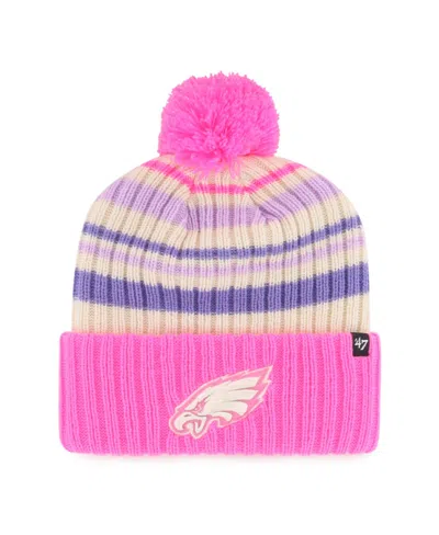47 Brand Kids' Big Boys And Girls Snow Fort Philadelphia Eagles Pom Pom Cuffed-knit Beanie In Pink