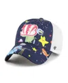 47 Brand Big Boys And Girlsâ Navy Cincinnati Bengals Space Dino Adjustable Trucker Hat In Blue