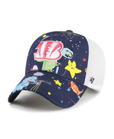47 Brand Kids' Big Boys And Girlsâ Navy Cincinnati Bengals Space Dino Adjustable Trucker Hat In Blue