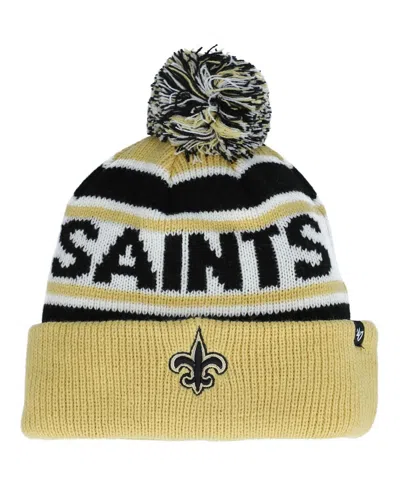47 Brand Kids' Big Boys Black And Gold New Orleans Saints Hangtime Cuffed Knit Hat With Pom In Black,gold