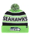 47 Brand Big Boys College Navy And Neon Green Seattle Seahawks Hangtime Cuffed Knit Hat With Pom In Navy,neon