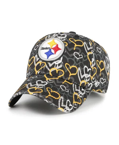 47 Brand Kids' Big Girls Black Pittsburgh Steelers Mural Clean Up Adjustable Hat In Multi