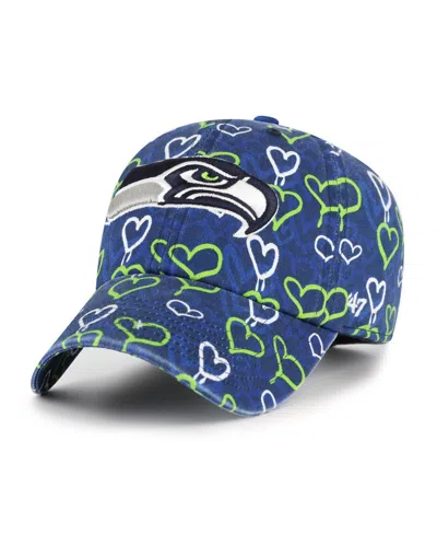 47 Brand Kids' Big Girls College Navy Seattle Seahawks Mural Clean Up Adjustable Hat In Blue