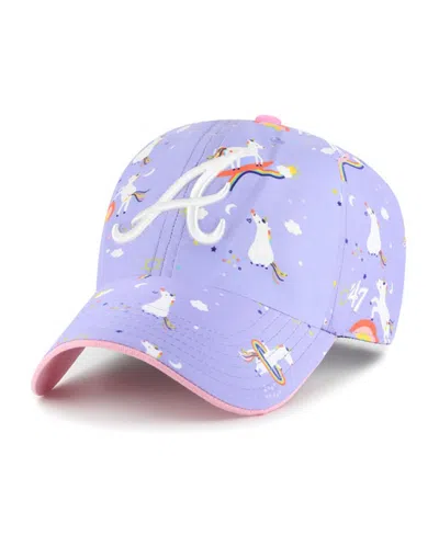 47 Brand Kids' Big Girls Lavender Atlanta Braves Unicorn Clean Up Adjustable Hat In Green