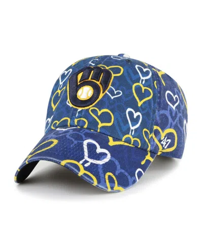 47 Brand Kids' Big Girls Navy Milwaukee Brewers Mural Clean Up Adjustable Hat In Blue
