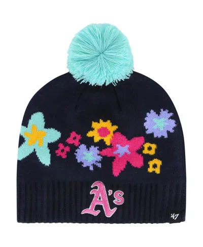 47 Brand Big Girls Navy Oakland Athletics Buttercup Knit Beanie With Pom