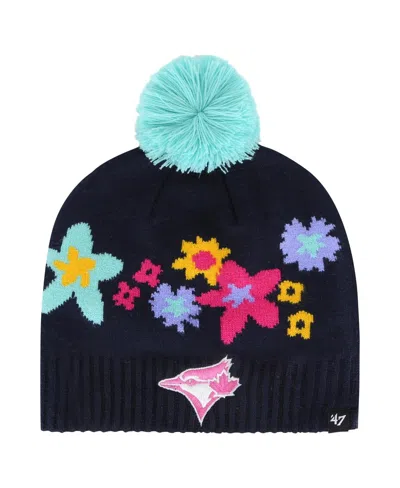 47 BRAND BIG GIRLS NAVY TORONTO BLUE JAYS BUTTERCUP WITH POM KNIT BEANIE HAT