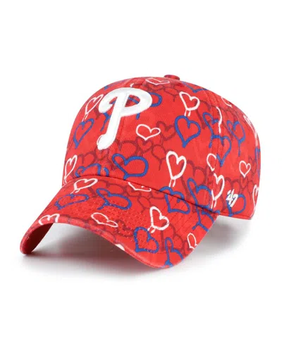 47 Brand Kids' Big Girls Red Philadelphia Phillies Mural Clean Up Adjustable Hat In Orange