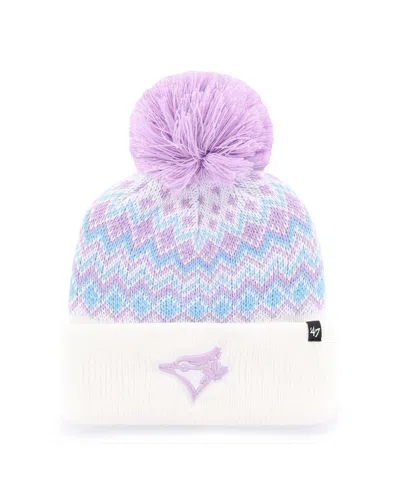47 Brand Kids' Big Girls White Toronto Blue Jays Elsa Cuffed With Pom Knit Hat