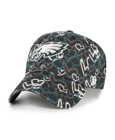 47 Brand Babies' Girls Toddler Black Philadelphia Eagles Mural Clean Up Adjustable Hat In Multi