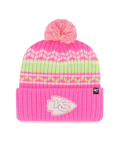 47 Brand Kids' Girls Youth Pink Kansas City Chiefs Polar Vortex Cuffed Knit Hat With Pom