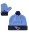 47 Brand Toddler Unisex Light Blue And Navy Tennessee Titans Bam Bam Cuffed Knit Hat With Pom And Mittens Set In Light Blue,navy