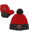 47 Brand Infant Boys And Girls ' Red, Pewter Tampa Bay Buccaneers Bam Bam Cuffed Knit Hat With Pom An In Red,pewter