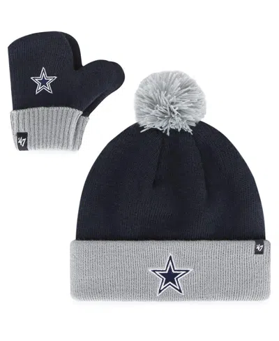 47 Brand Babies' Little Boys And Girls ' Navy Dallas Cowboys Bam Bam Cuffed Knit Hat With Pom And Mittens Set