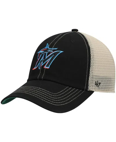 47 Brand Men's Graphite, White Miami Marlins Trawler Clean Up Trucker Snapback Hat In Black