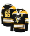 47 Brand Men's ' Mario Lemieux Black Pittsburgh Penguins Retired Player Name And Number Lacer Pullove In Black