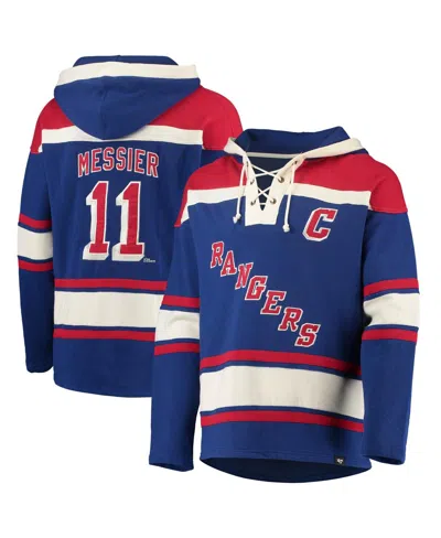 47 Brand Men's Alexis Lafreniere Blue New York Rangers Player Name And Number Lacer Pullover Hoodie