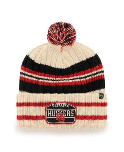 47 Brand Men's ' Natural Nebraska Huskers Hone Patch Cuffed Knit Hat With Pom