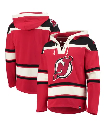 47 Brand Men's Nico Hischier Red New Jersey Devils Player Name Number Lacer Pullover Hoodie