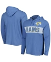 47 BRAND MEN'S '47 BRAND ROYAL DISTRESSED LOS ANGELES RAMS FIELD FRANKLIN HOODED LONG SLEEVE T-SHIRT