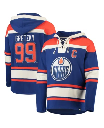 47 Brand Men's ' Wayne Gretzky Royal Edmonton Oilers Retired Player Name And Number Lacer Pullover Ho