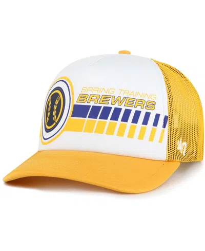 47 Brand Men's ' White, Gold Milwaukee Brewers 2024 Spring Training Foam Trucker Adjustable Hat In White,gold
