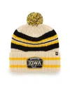 47 Brand Men's '47 Natural Iowa Hawkeyes Hone Patch Cuffed Knit Hat With Pom In Natural