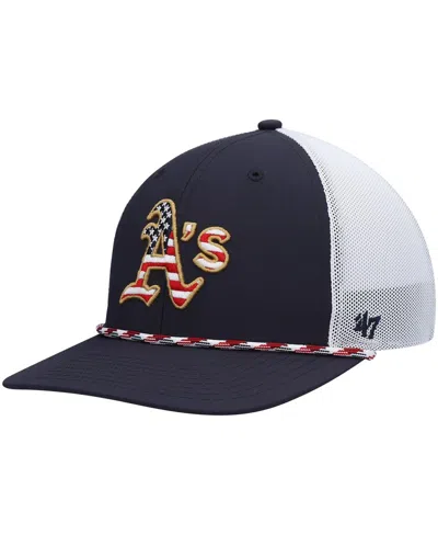 47 Brand Men's '47 Navy, White Oakland Athletics Flag Fill Trucker Snapback Hat In Navy,white