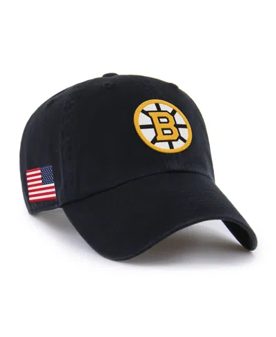 47 Brand Men's And Women's Black Boston Bruins Heritage Flag Clean Up Adjustable Hat
