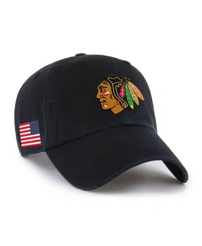 47 Brand Men's And Women's Black Chicago Blackhawks Heritage Flag Clean Up Adjustable Hat
