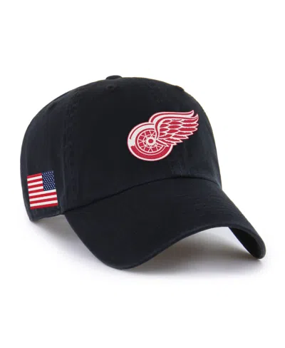 47 Brand Men's And Women's Black Detroit Red Wings Heritage Flag Clean Up Adjustable Hat