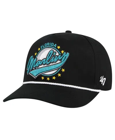 47 Brand Men's Black Florida Marlins Cooperstown Collection Premier Hitch Adjustable Hat