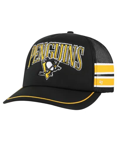 47 Brand Men's Black Pittsburgh Penguins Sideband Stripes Trucker Snapback Hat