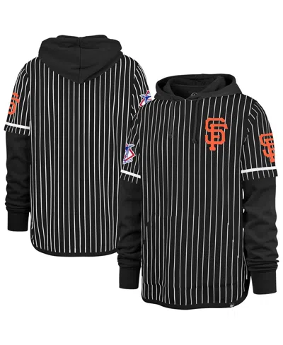 47 Brand Men's Black San Francisco Giants Pinstripe Double Header Pullover Hoodie
