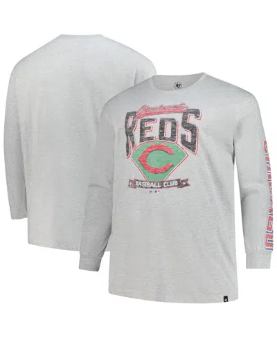 47 Brand Men's Gray Cincinnati Reds Big Tall Distressed Franklin Long Sleeve T-shirt