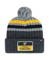 47 Brand Men's Gray Pittsburgh Penguins Stack Patch Cuffed With Pom Knit Hat In Gray