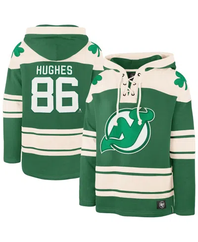 47 Brand Men's Jack Hughes Kelly Green New Jersey Devils St. Patrick's Day Player Name Number Lacer Pullover