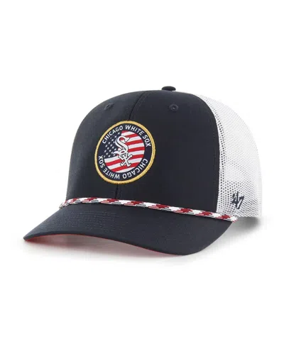 47 Brand Men's Navy Chicago White Sox Union Patch Trucker Adjustable Hat In Black