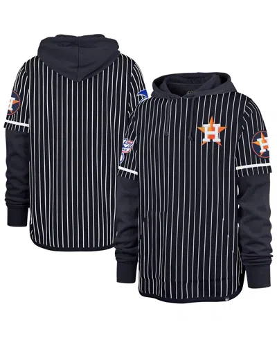 47 Brand Men's Navy Houston Astros Pinstripe Double Header Pullover Hoodie In Black