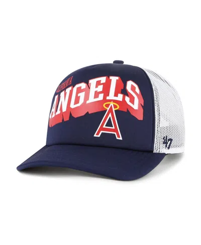 47 Brand Men's Navy Los Angeles Angels Meander Foam Trucker Snapback Hat In Blue