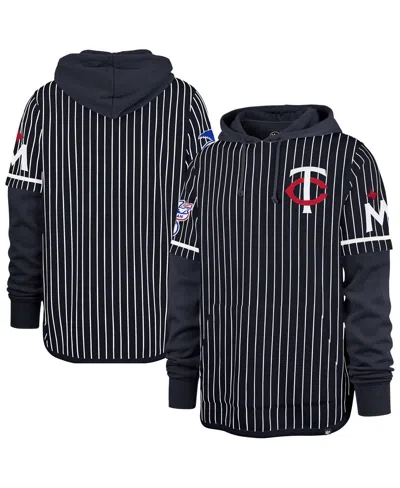 47 Brand Men's Navy Minnesota Twins Pinstripe Double Header Pullover Hoodie In Blue
