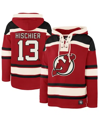 47 BRAND MEN'S NICO HISCHIER RED NEW JERSEY DEVILS PLAYER NAME NUMBER LACER PULLOVER HOODIE